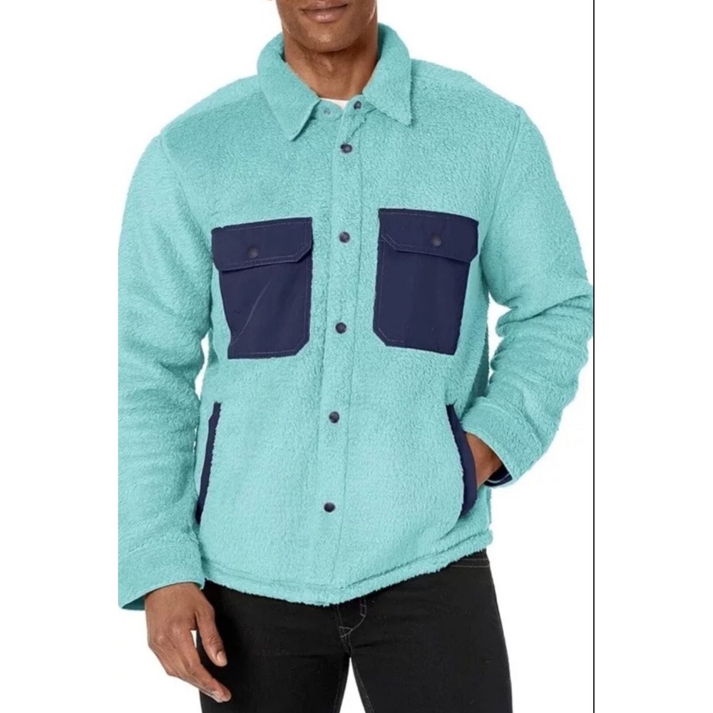 New Outerknown men's XL Blanket Shirt Jacket Blue Fleece Button Up Relaxed‎ Top